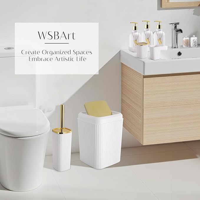 17PCS Bathroom Accessory Set Bathroom Set Gold Bathroom Accessories,Toilet Brush, Trash Can, Qtip Holder Dispenser& 3PCS Soap Dispenser