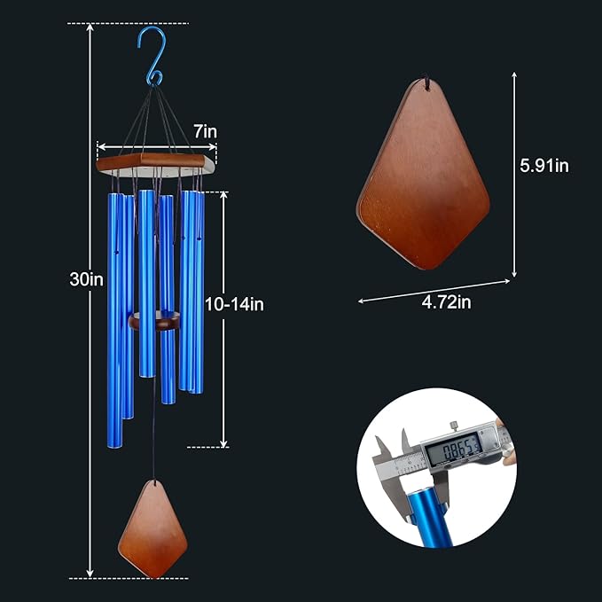 Wind Chimes for Outside, Windchime Outdoor with 6 Tuned Tubes, Elegant Chime for Garden Patio Decoration, Blue
