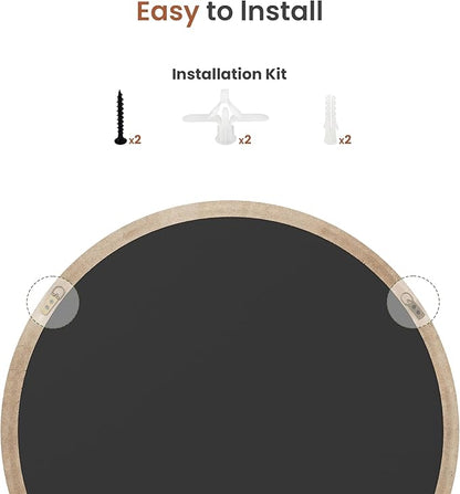 30" Round Window Mirror, Vintage Coastal Wall Mirror with Distressed Blue Wood Frame & Faux Windowpanes, Farmhouse Cottagecore Decor for Living Room, Entryway, or Dining Room