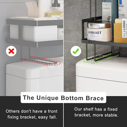 Over The Toilet Storage Shelf, 3-Tier Bathroom Storage Organizer Upgrade Punch-Free Toliet Storage Shelf, Home Storage Rack with Hooks Shelf,Black