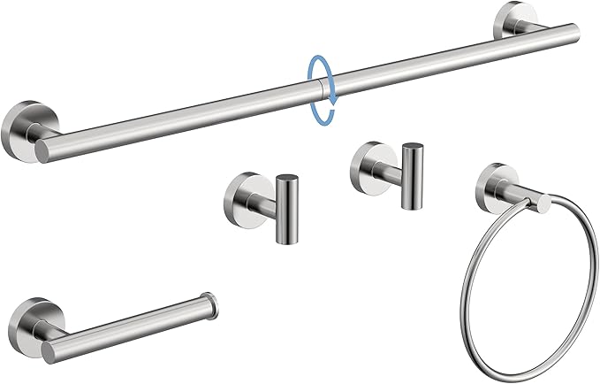 Brushed Nickel Bathroom Accessories Set, SUS304 Stainless Steel 5 Pieces Bathroom Hardware Set, 26 Inch Bath Towel Bar Set, 2 Towel Hooks, Toilet Paper Holder, Towel Racks for Bathroom Wall Mounted