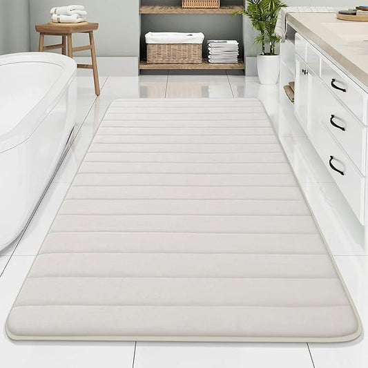 Buganda Memory Foam Bath Mat, 70" x 34", Ultra Soft and Non-Slip Bathroom Rugs, Water Absorbent and Machine Washable Bath Rug Runner for Bathroom, Shower, and Tub, Cream
