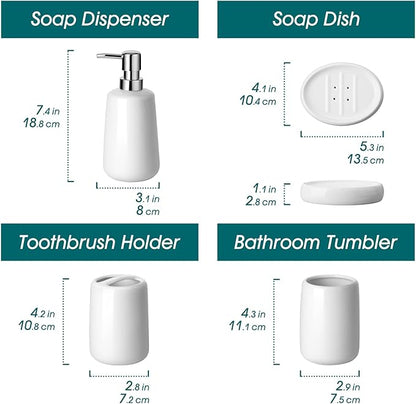 vancasso White Bathroom Accessories Set, Ceramic Soap Dispenser and Toothbrush Holder Sets, Stoneware 4 Pcs Bathroom Sink Set for Modern Home Decor