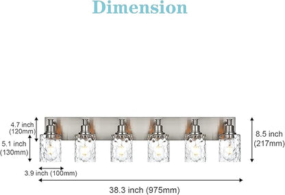 BONLICHT Vanity Light Fixture Brushed Nickel 6-Light Modern Farmhouse Wall Sconce Bathroom Lighting with Hammered Glass Industrial Wall Mount Lights for Kitchen Dining Room Cabinet Corridor