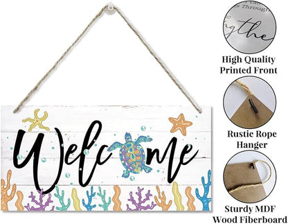 Welcome Decor Sign, Hanging Wood Sign Home Decorative, Printed Wood Wall Art Sign, Ocean Style Welcome Sign, Porch Decor, Farmhouse Front Door Wall Art Sign, Beach House Home Decor Sign 12 * 6inch