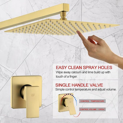 POP SANITARYWARE Shower Faucet Set Brushed Gold Bathroom Rainfall 10 Inch Shower Head System Single Handle Shower Trim Kit with Valve
