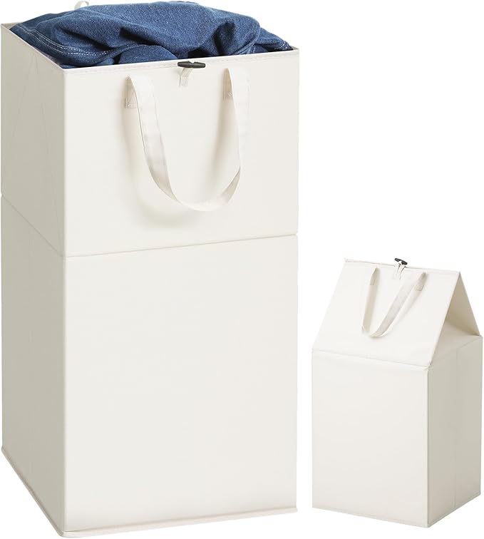 SOLEDI Freestanding Strong Transformable Laundry Hamper, Dual-Function Design, Large Collapsible Laundry Basket with Extended Handles, Easy to Carry, Clothes hamper for laundry（75L,Beige）