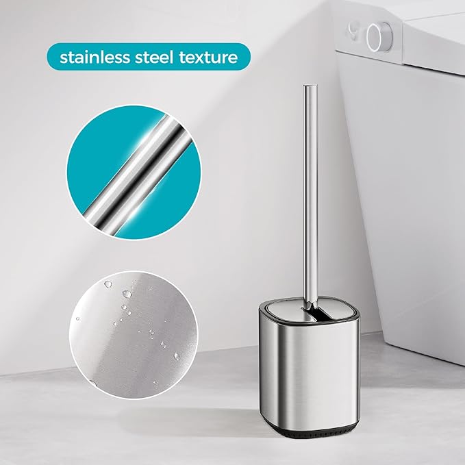 Toilet Brush and Holder Set Toilet Bowl Brush Stainless Steel Automatic Toilet Bowl Cleaner Brush with Durable Bristle Head Toilet Cleaning Brush for Bathroom 2 Pack Set SS