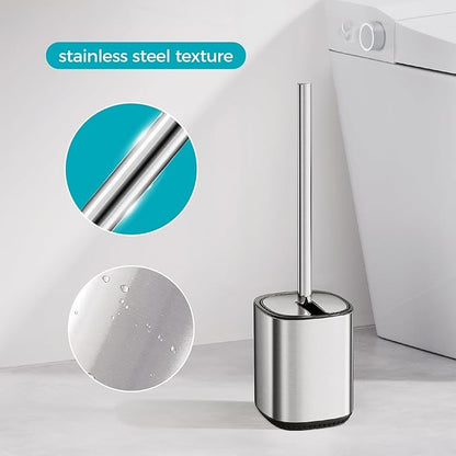 Toilet Brush and Holder Set Toilet Bowl Brush Stainless Steel Automatic Toilet Bowl Cleaner Brush with Durable Bristle Head Toilet Cleaning Brush for Bathroom 2 Pack Set SS