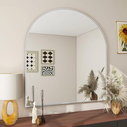 BEAUTYPEAK 32"x34" Arch Bathroom Mirror, Wall Mounted Vanity Metal Frame Mirror for Bedroom, Entryway, Living Room, Silver