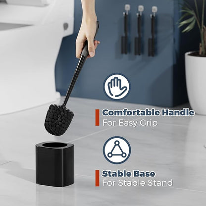 Toilet Brush, 3 Pack Toilet Brush and Holder Set Bathroom Accessories, Toilet Bowl Brush and Holder with 3 Crevice Brush for Bathroom, Toilet Scrubber Brush (Black)