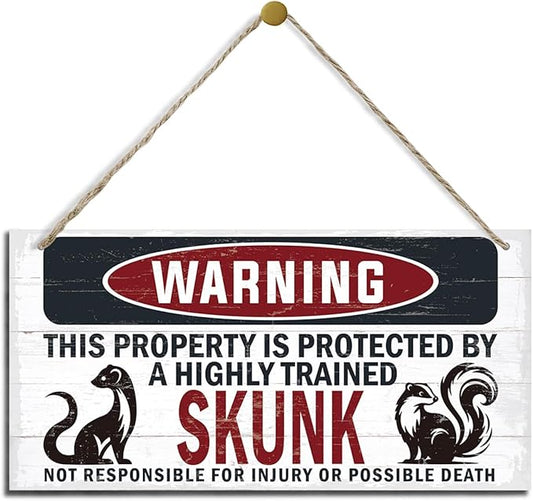 Warning Sign, Skunk Warning Wood Plaque Sign, Funny Door Signs, Decorative Wood Hanging Suspension Plaque, Farmhouse Wooden Wall Decor, Outdoor Hanging Wooden Signs