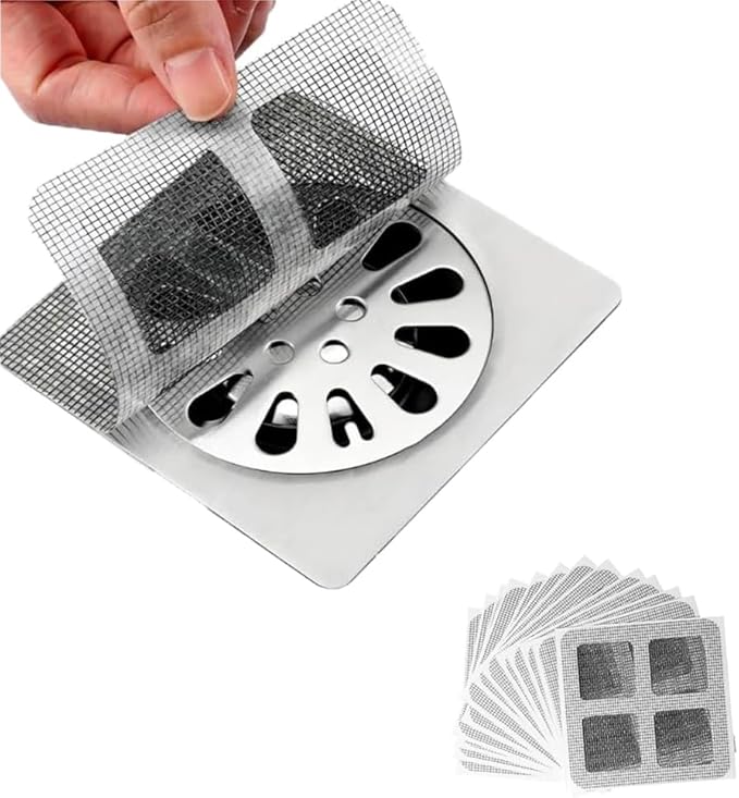 Disposable Hair Drain Stickers, Upgrade Disposable Shower Drain Cover Hair Catcher Bathroom Shower Drain Protector, Mesh Cover Floor Drain Sticker, Square Screen, Easy to Install (50)