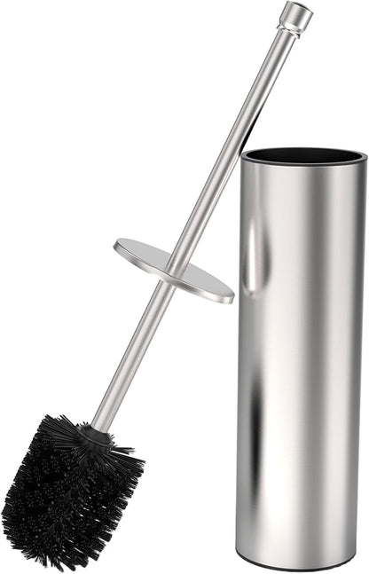 Toilet Brush and Holder Set, Toilet Bowl Brush for Bathroom with Long Handle, Stainless Steel Toilet Cleaner Brush with Durable Scrubbing Bristles,Splash-Proof (Brushed Nickel)