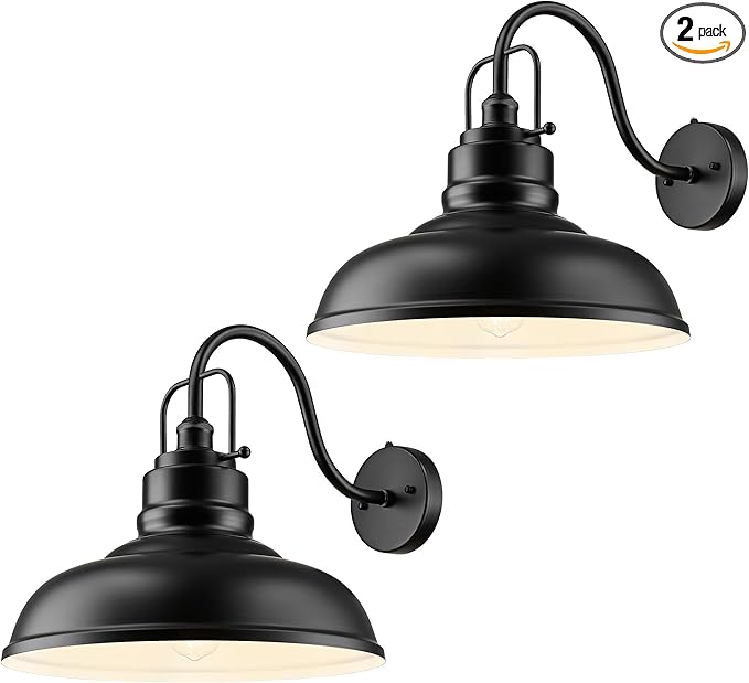 zeyu 2 Pack Dusk to Dawn Outdoor Wall Sconce, Gooseneck Barn Light Fixtures for Front Porch, Exterior Wall Mount Light in Matte Black Finish, 016-1BL-PC-2 BK