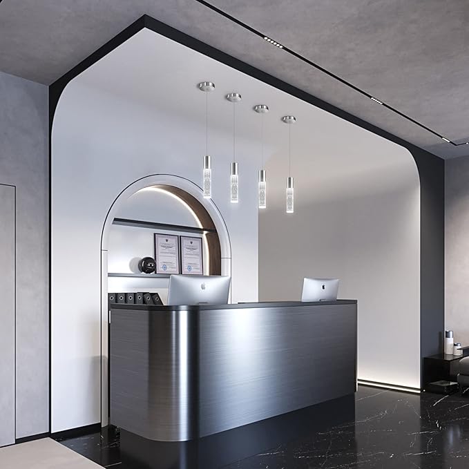 OKELI Modern Pendant Lights,LED Bubble Crystal Kitchen Island Light Fixtures,Chrome Mini Single Pendant Lighting for Kitchen Island,Bar,6W,6000K,ETL,3Pack