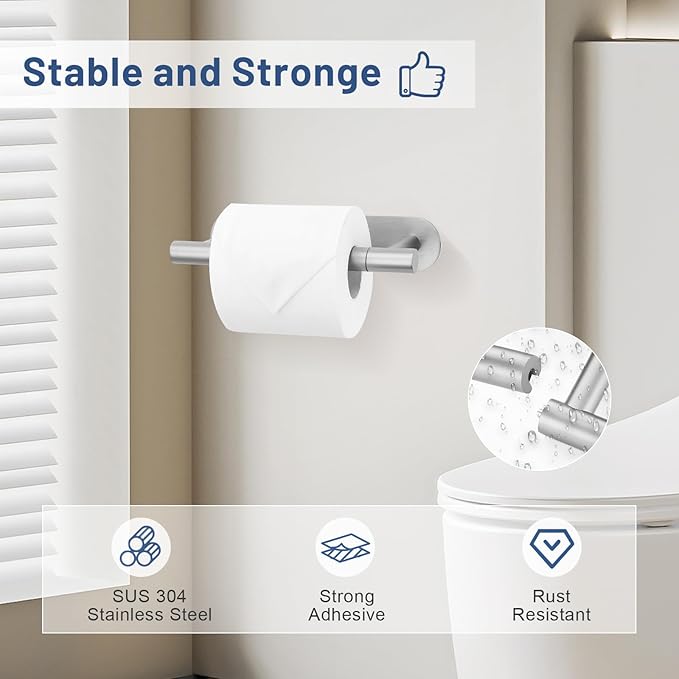 Self Adhesive Toilet Paper Holder, SUS304 Stainless Steel Brushed Nickel Toilet Roll Holder, Double Base Paper Towel Holder Wall Mount No Drilling for Bathroom, Kitchen, Washroom