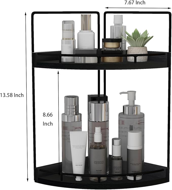 Dorhors 2-Tier Bathroom Counter Organizer,Vanity Counter Corner Shelf, Skincare, Wood Countertop Bathroom Storage and Organization for Kitchen (Black)