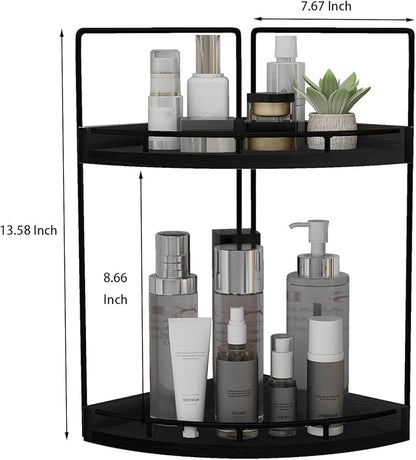 Dorhors 2-Tier Bathroom Counter Organizer,Vanity Counter Corner Shelf, Skincare, Wood Countertop Bathroom Storage and Organization for Kitchen (Black)
