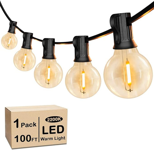 VerRon 100FT LED G40 Globe String Lights, Waterproof Shatterproof Outdoor Patio Lights with 50+2 Dimmable Edison Bulbs, Backyard Hanging Light, Warm White for Bistro Party Wedding Deck Garden