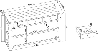 Solid Wood Console Table Sofa Table with Storage Drawers and Bottom Shelf Entryway Table for Entry Hallway Foyer Sofa Couch Table Fully Assembled (48.8" Blue)