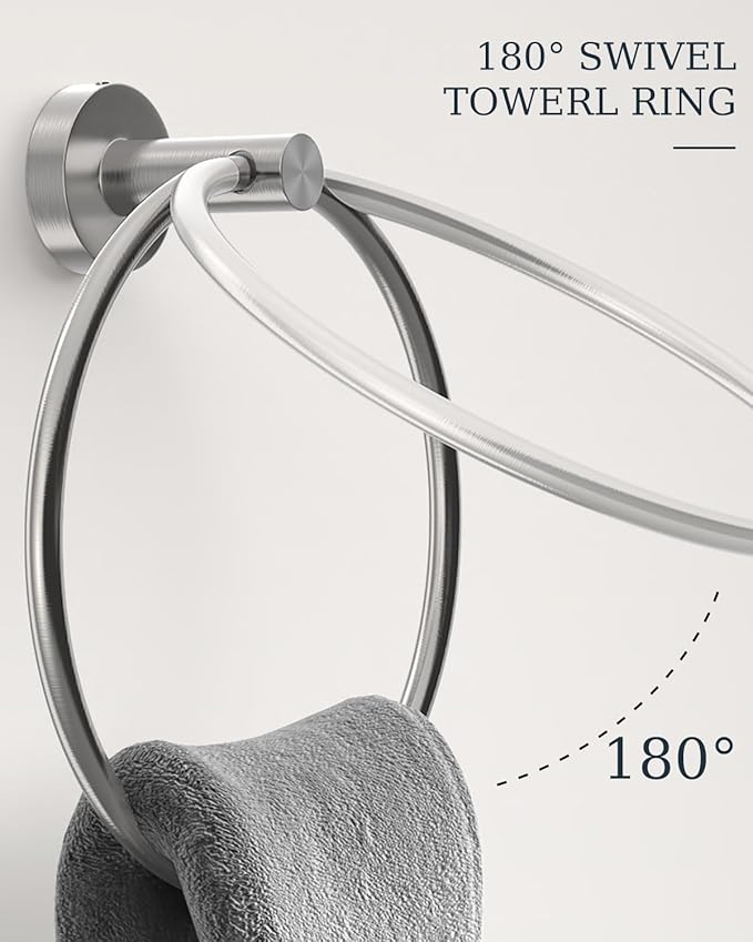 Brushed Nickel Bathroom Accessories Set, SUS304 Stainless Steel 5 Pieces Bathroom Hardware Set, 24" Double Bath Towel Bar Set, 2 Towel Hooks, Toilet Paper Holder, Towel Racks for Bathroom Wall Mounted