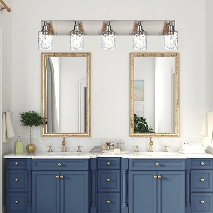 BONLICHT 5 Lights Sconces Wall Lighting Brushed Nickel with Hammered Glass Shade, Industrial Bathroom Light Fixtures Vanity Lights Porch Light Fixtures Classic Metal Wall Mount Lamp Over Mirror