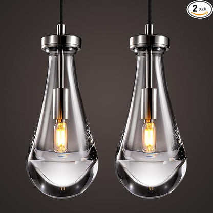 Raindrop Pendant Lights Set of 2, Nickel Pendant Lights Kitchen Island, Brushed Nickel Kitchen Island Light Dining Room Light Fixture, Chandelier for Bedroom Bathroom,Bulb Included