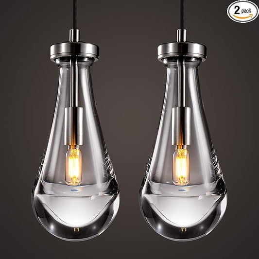 Raindrop Pendant Lights Set of 2, Nickel Pendant Lights Kitchen Island, Brushed Nickel Kitchen Island Light Dining Room Light Fixture, Chandelier for Bedroom Bathroom,Bulb Included