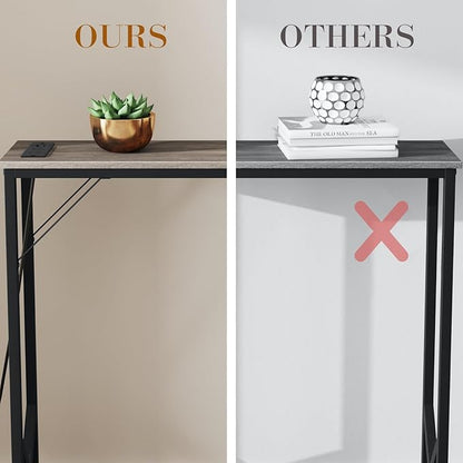 31.5‘’ Console Table, Skinny Entryway Table with Fast-Charging Station, Narrow Long Sofa Table, Behind Slim Couch Table for Entrance, Hallway, Living Room Decor ST-GY80-1