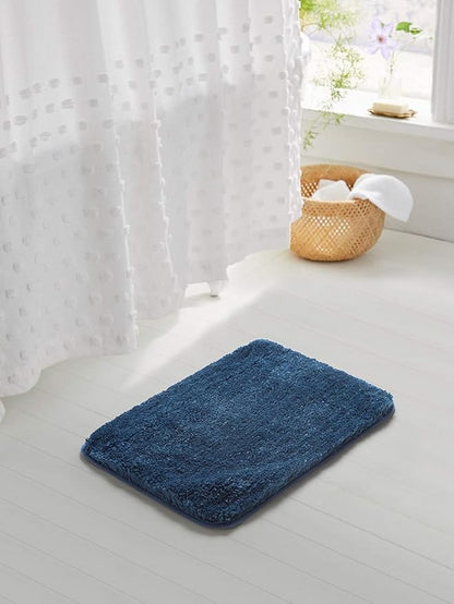 Suchtale Non Slip Bath Mat for Bathroom - 20 x 32 Navy, Soft Microfiber Shaggy Bath Rug, Machine Washable Plush Shower Mat