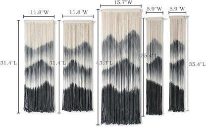 IOWER Large Macrame Wall Hanging 5Pcs Handmade Dip-Dyed Mountain Wall Decor Combination Suspension Bedroom Living Room Modern Fiber Yarn Wall Art