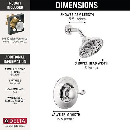 Delta Faucet Esato 14 Series Single-Handle Chrome Shower Faucet, Shower Trim Kit with 5-Spray H2Okinetic Chrome Shower Head, Chrome 142897 (Valve Included)