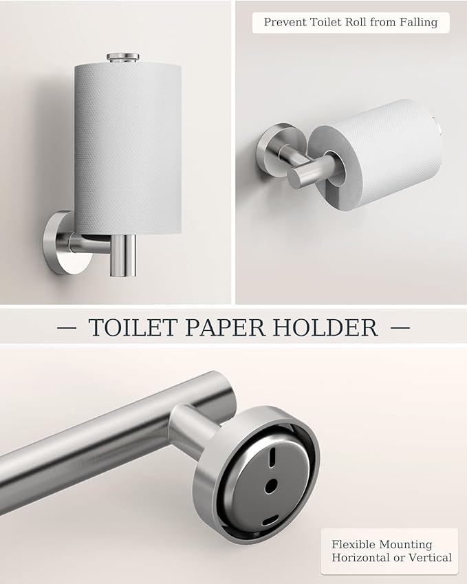 Brushed Nickel Bathroom Accessories Set, SUS304 Stainless Steel 5 Pieces Bathroom Hardware Set, 26 Inch Bath Towel Bar Set, 2 Towel Hooks, Toilet Paper Holder, Towel Racks for Bathroom Wall Mounted