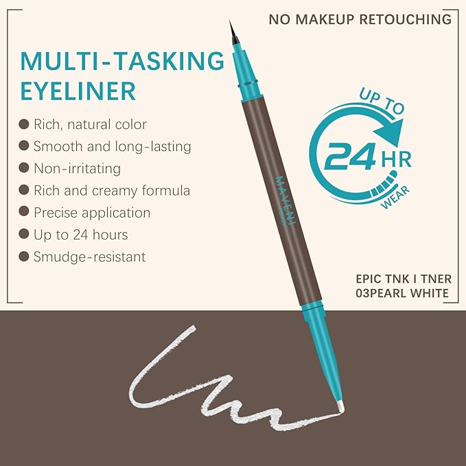 Waterproof Liquid Eyeliner and Contour Stick 2-in-1|Under Eye Highlighter Stick & Stay All Day Makeup with Fine Brush|Smudge-Proof, Transfer-Proof(02Brown & Dark Brown)