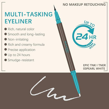 Waterproof Liquid Eyeliner and Contour Stick 2-in-1|Under Eye Highlighter Stick & Stay All Day Makeup with Fine Brush|Smudge-Proof, Transfer-Proof(02Brown & Dark Brown)