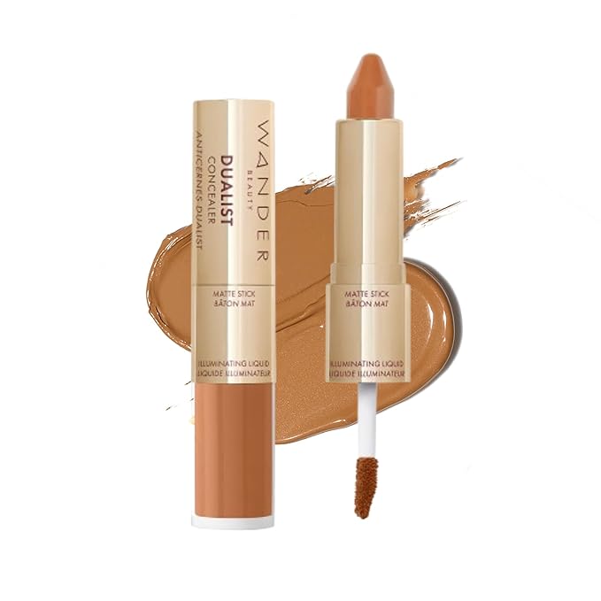 Wander Beauty Dualist Matte and Illuminating Concealer Makeup - Deep - Dual-Ended Matte & Liquid Concealer Stick - Full Coverage Formula to Brighten, Firm & Hydrates Under Eyes - 0.28 fl oz