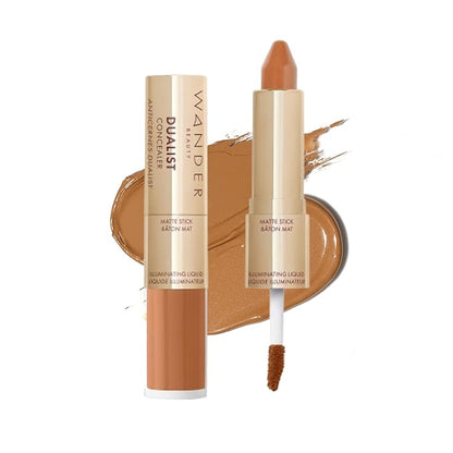 Wander Beauty Dualist Matte and Illuminating Concealer Makeup - Deep - Dual-Ended Matte & Liquid Concealer Stick - Full Coverage Formula to Brighten, Firm & Hydrates Under Eyes - 0.28 fl oz
