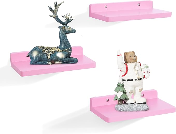 Small Floating Shelf,5 x 8.5 Inch,Set of 3 Small Wall Shelf for Bedroom Living Room Bathroom Kitchen Office (Pink)