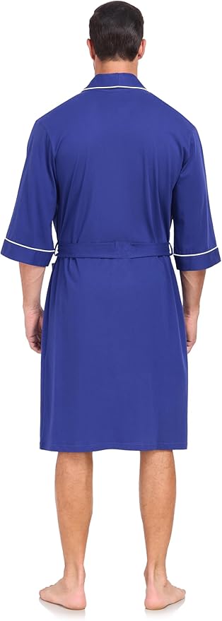 COLORFULLEAF Men's Bathrobes 100% Cotton Soft Comfort Breathable Short Sleeve Summer Kimono Mens Lightweight Robe