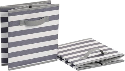 Amazon Basics Cube Organizer Storage Bins Handles, Collapsible Fabric, Pack of 6, 13"x13"x13", White/ Light Grey Stripe