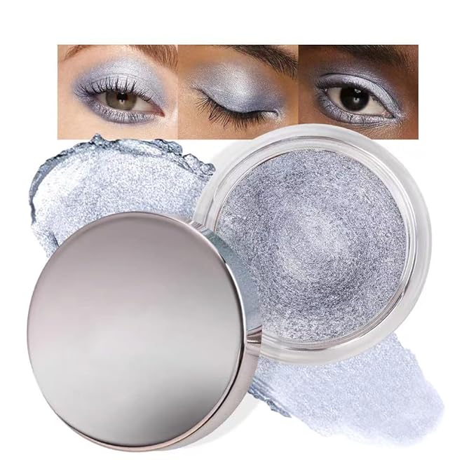 Cream Glitter Grey Blue Shimmer Metallic Eyeshadow Palette Makeup, Natural Single Mini Instant Holographic Eyeshadow For Older Women, Sombras Crema Para Ojos, Talc, Paraben & Cruelty Free