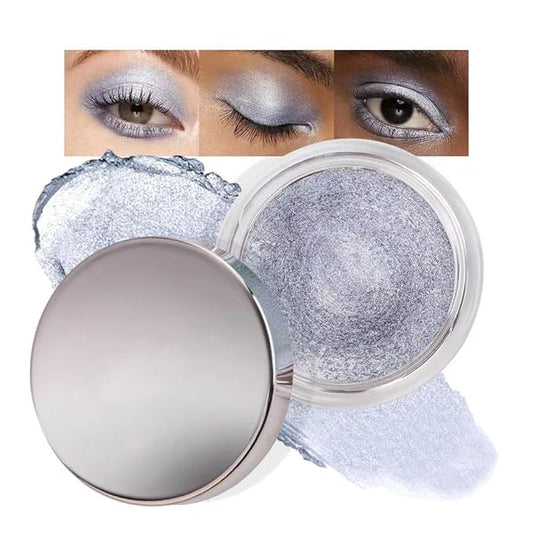 Cream Glitter Grey Blue Shimmer Metallic Eyeshadow Palette Makeup, Natural Single Mini Instant Holographic Eyeshadow For Older Women, Sombras Crema Para Ojos, Talc, Paraben & Cruelty Free