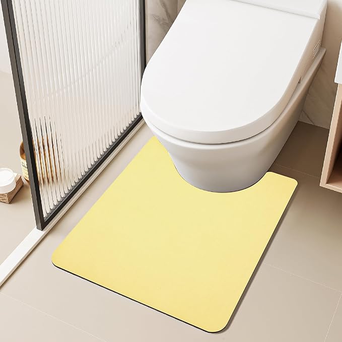 Toilet Rug, Thin Toilet Rugs U Shaped Washable Non Slip Absorbent Quick Dry Low Pile Toilet Mat, 20"x24" U Shape Light Yellow