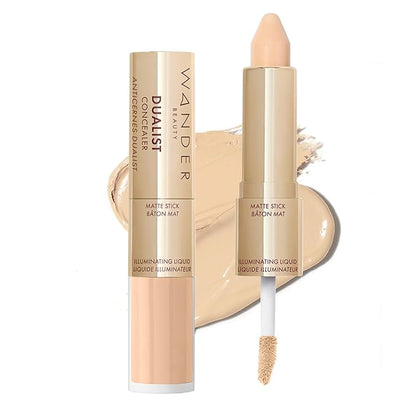 Wander Beauty Dualist Matte and Illuminating Concealer Makeup - Ivory Fair - Dual-Ended Matte & Liquid Concealer Stick - Full Coverage Formula to Brighten, Firm & Hydrates Under Eyes - 0.28 fl oz