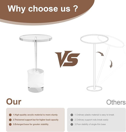 Acrylic End Table, Modern Minimalist Acrylic Side Tables, Clear Side Table for Living Room, Bedroom, Office, Drink Table (12" D x 12" W x 21" H, Transparent)