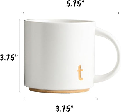 COLLECTIVE HOME - Monogram Ceramic Mugs, 15 oz Golden Initial Coffee Cups, Elegant Alphabet Tea Mugs, Elegant Personalized Mug with Gift Box, Luxurious Cups for Office and Home (t)
