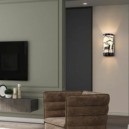 Black Wall Sconces Set of Two,Deer Metal Cream Parchment Rustic Wall Sconces,Farmhouse Indoor Wall Light Fixtures,Industrial Matte Sconce Light,Wall Lamps for Bedroom,Living Room,Hallway