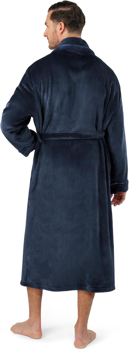 PAVILIA Mens Soft Robe | Warm Fleece Robes for Men, Soft Spa Bathrobe with Shawl Collar and Pockets