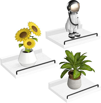 Small Floating Shelf, 6X9 Inches Farmhouse Wall Shelves for Living Room, Bedroom, Picture Frames, Plants, Kitchen, Set of 3 (White and Black)